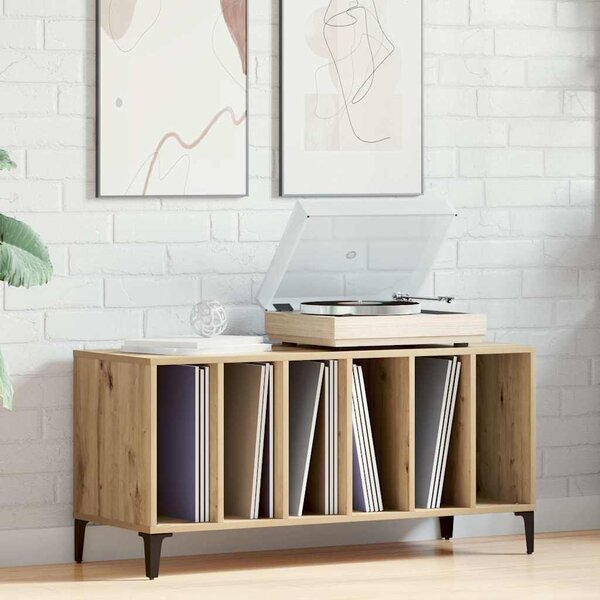 Kézműves tölgy színű szerelt fa hanglemezszekrény 100x38x48 cm