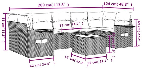 8 db barna polyrattan kerti kanapégarnitúra párnákkal