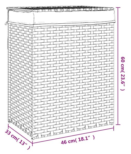 Fekete polyrattan szennyeskosár fedéllel 46x33x60 cm
