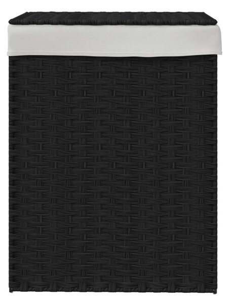 Fekete polyrattan szennyeskosár fedéllel 46x33x60 cm