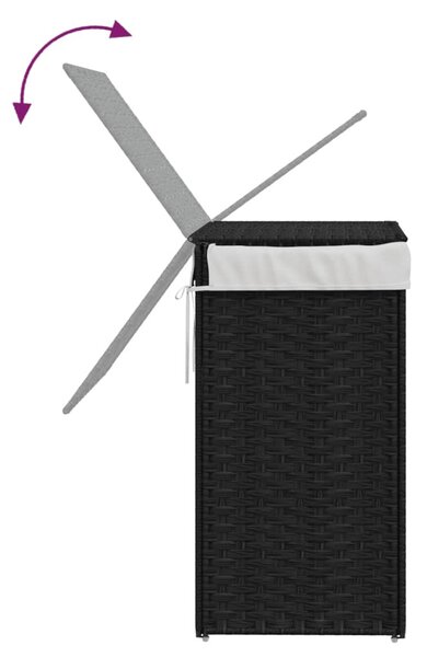 Fekete polyrattan szennyeskosár fedéllel 46x33x60 cm