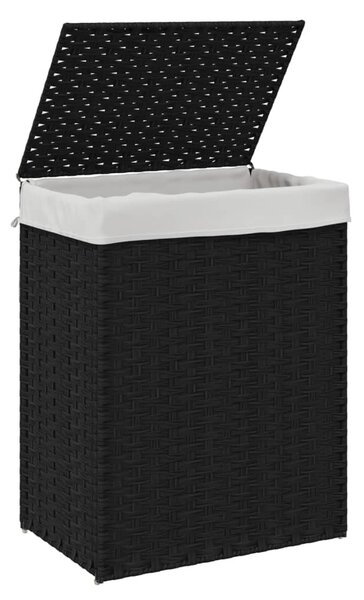 Fekete polyrattan szennyeskosár fedéllel 46x33x60 cm