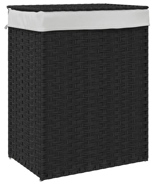 Fekete polyrattan szennyeskosár fedéllel 46x33x60 cm