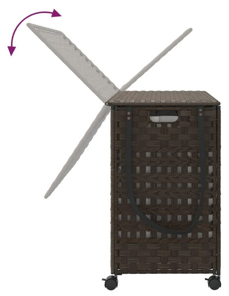 Sötétbarna rattan szennyeskosár kerekekkel 66x35x60 cm