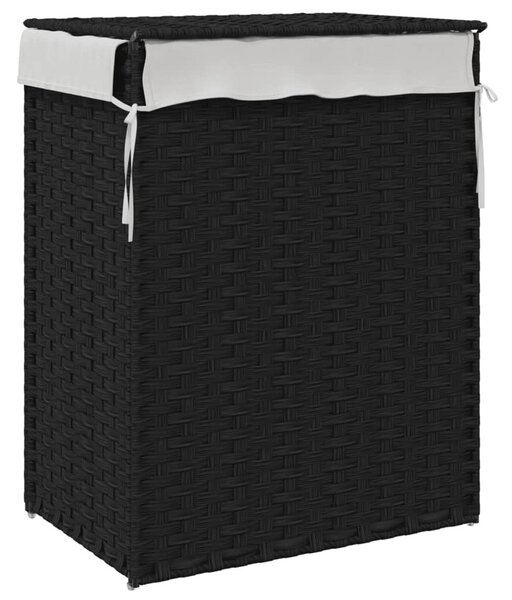 Fekete polyrattan szennyeskosár fedéllel 46x33x60 cm