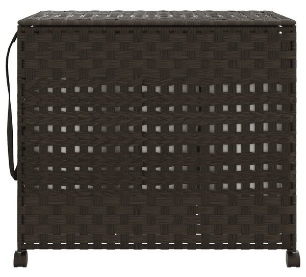 Sötétbarna rattan szennyeskosár kerekekkel 66x35x60 cm