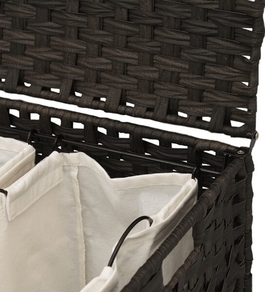 Sötétbarna rattan szennyeskosár kerekekkel 66x35x60 cm