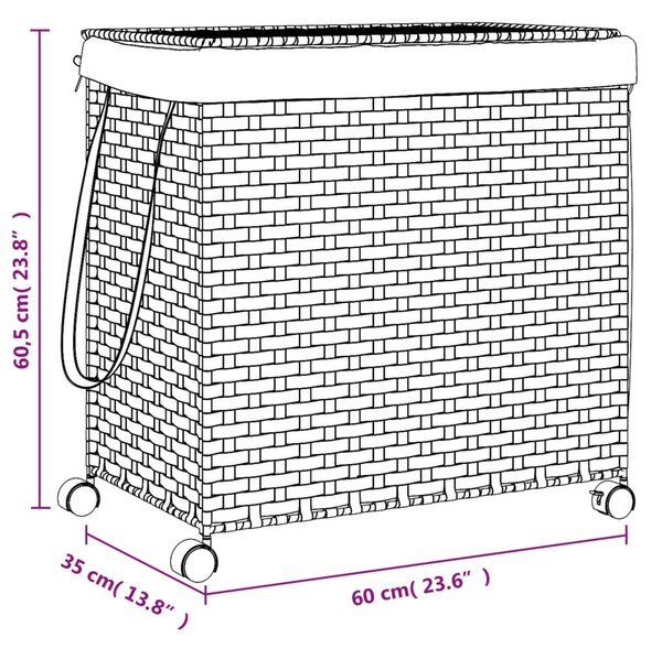 Polyrattan szennyeskosár kerekekkel 60x35x60,5 cm