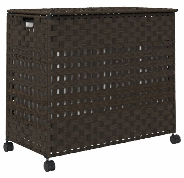 Sötétbarna rattan szennyeskosár kerekekkel 66x35x60 cm
