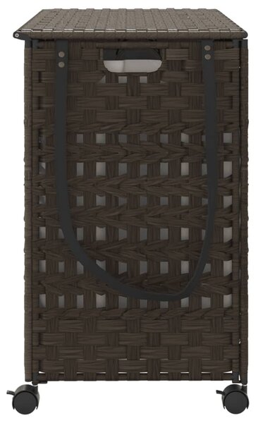 Sötétbarna rattan szennyeskosár kerekekkel 66x35x60 cm