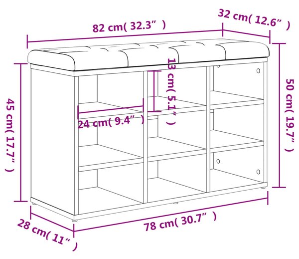 Fehér cipőpad 82 x 32 x 50 cm rétegelt fából