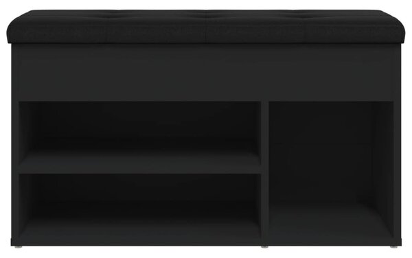 Fekete szerelt fa cipőtároló pad 82 x 32 x 45,5 cm