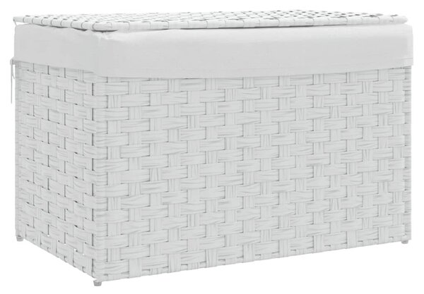 Fehér polyrattan szennyeskosár fedéllel 55,5 x 35 x 34 cm