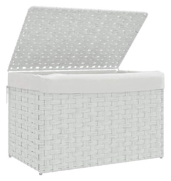 Fehér polyrattan szennyeskosár fedéllel 55,5 x 35 x 34 cm