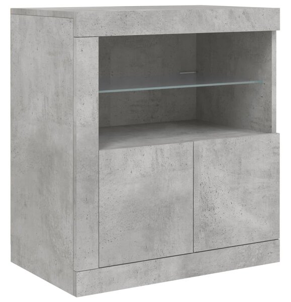 Betonszürke tálalószekrény LED-világítással 202x37x67 cm