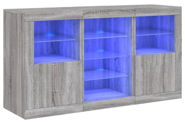 Szürke sonoma tálalószekrény LED-világítással 123 x 37 x 67 cm