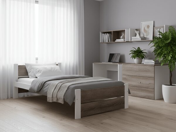 IKAROS DOUBLE ágy 90 x 200 cm, fehér/trüffel tölgy Ágyrács: Ágyrács nélkül, Matrac: Matrac nélkül