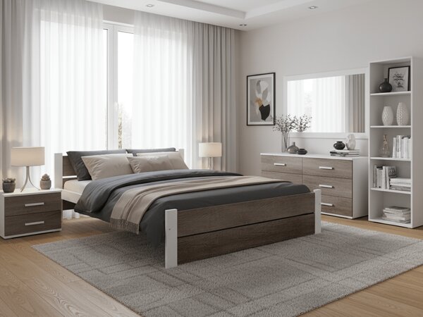 IKAROS DOUBLE ágy 120 x 200 cm, fehér/trüffel tölgy Ágyrács: Léces ágyrács, Matrac: Matrac nélkül