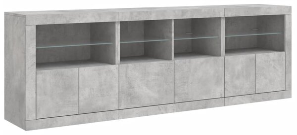 Betonszürke tálalószekrény LED-világítással 202x37x67 cm