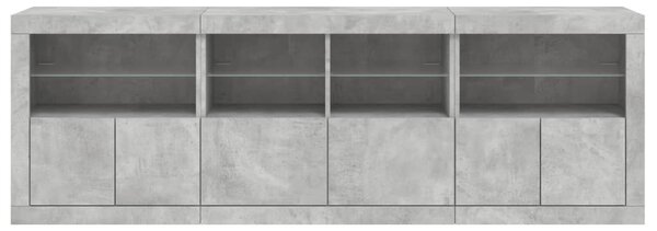 Betonszürke tálalószekrény LED-világítással 202x37x67 cm