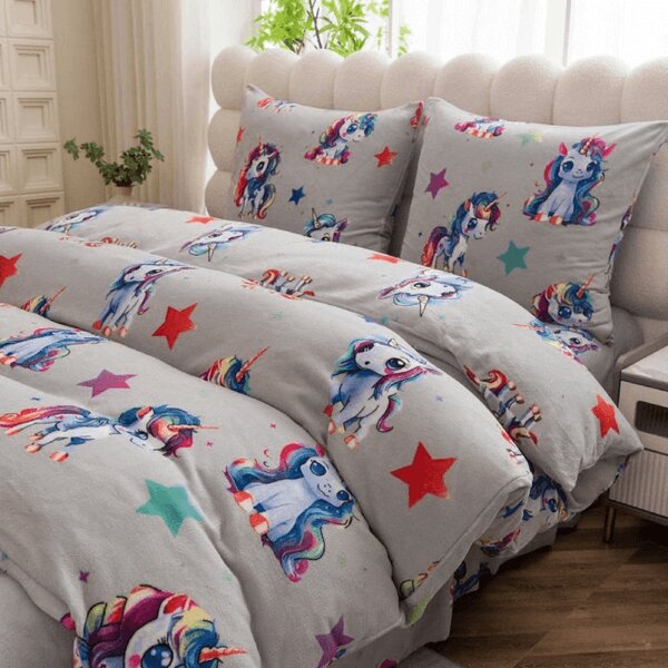 Mikroplüss ágyneműhuzat CUTE UNICORN szürke Ágyneműhuzat mérete: 70 x 80 cm | 140 x 200 cm