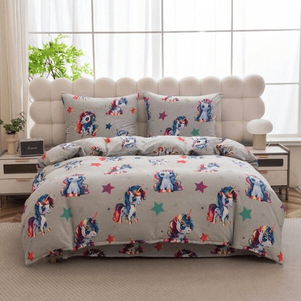 Mikroplüss ágyneműhuzat CUTE UNICORN szürke Ágyneműhuzat mérete: 70 x 80 cm | 140 x 200 cm