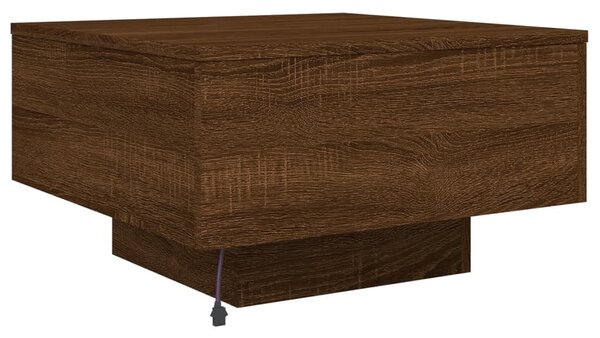 Barna tölgyszínű dohányzóasztal LED-lámpákkal 55 x 55 x 31 cm
