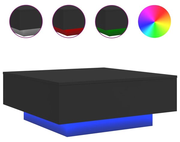 Fekete dohányzóasztal LED-lámpákkal 80 x 80 x 31 cm