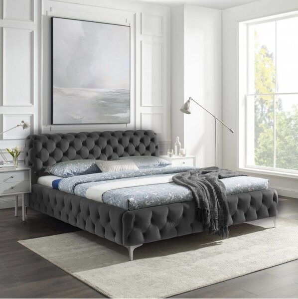 Design ágy Rococo 180 x 200 cm szürke bársony