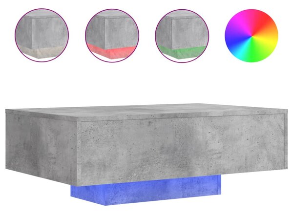 Betonszürke dohányzóasztal LED-lámpákkal 85 x 55 x 31 cm