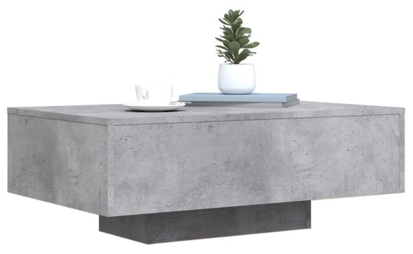 Betonszürke dohányzóasztal LED-lámpákkal 85 x 55 x 31 cm
