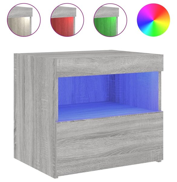 2 db szürke sonoma színű éjjeliszekrény LED-ekkel 50x40x45 cm
