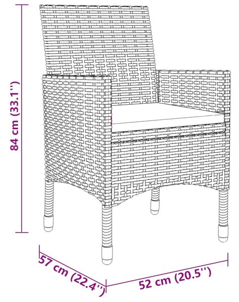 3 részes fekete polyrattan kerti étkezőgarnitúra párnákkal