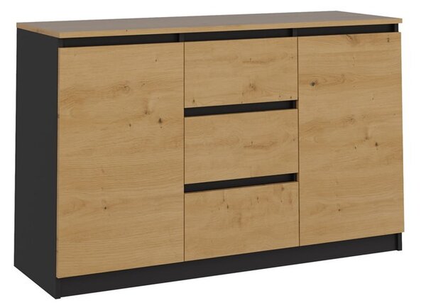 MIX 2D3S/BA komód, 120x75x40 cm, antracit-tölgy (tölgy komódtetővel)