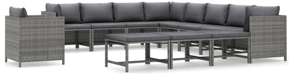 12 részes szürke polyrattan kerti ülőgarnitúra párnákkal
