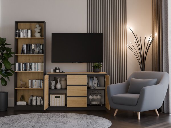 MIX 2D3S/BA komód, 120x75x40 cm, antracit-tölgy (tölgy komódtetővel)