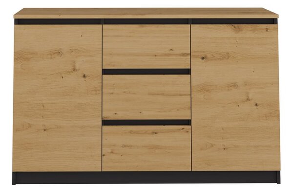 MIX 2D3S/BA komód, 120x75x40 cm, antracit-tölgy (tölgy komódtetővel)