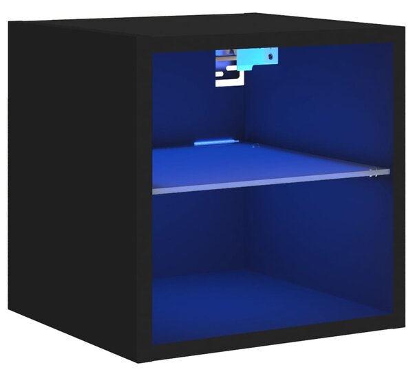 Fekete fali TV-szekrény LED-világítással 30 x 28,5 x 30 cm
