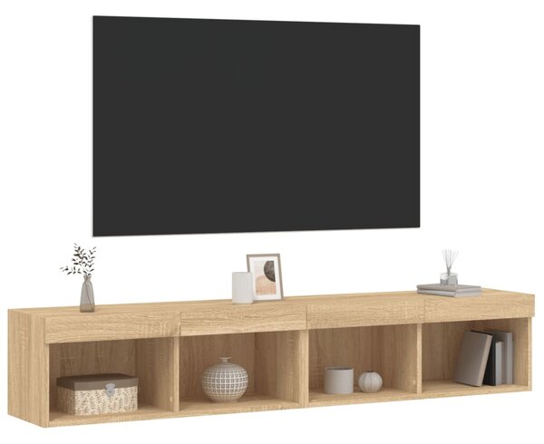 2 db sonoma tölgy színű TV-szekrény LED-ekkel 80x30x30 cm