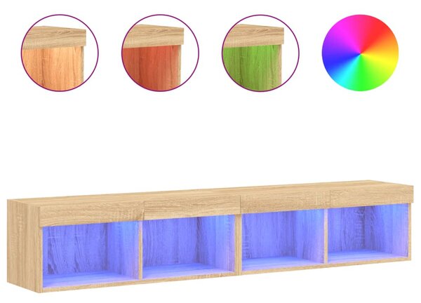 2 db sonoma tölgy színű TV-szekrény LED-ekkel 80x30x30 cm