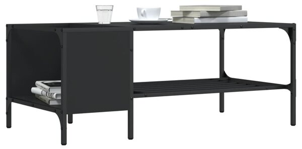 Fekete szerelt fa dohányzóasztal állvánnyal 100 x 51 x 40 cm