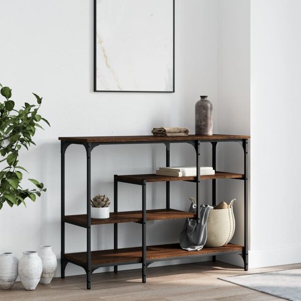 Barna tölgyszínű tálalóasztal polcokkal 100 x 35 x 75 cm
