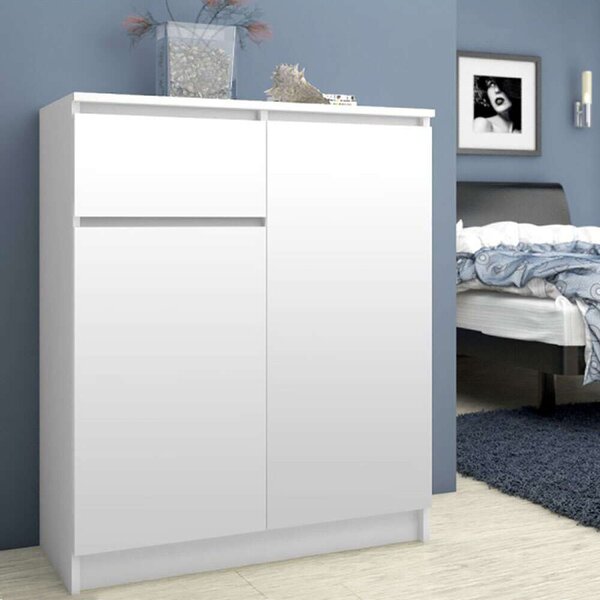 Akord - Fehér Komód K80 2D 1SZ CLP - 80x99x40 cm - 1 Fiók, 2 Ajtó, 4 Polc, Laminált Lap, ABS Él, Összeszerelhető Bútor
