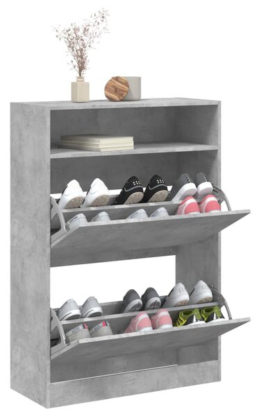 Betonszürke cipőszekrény 2 kihajtható fiókkal 80 x 34 x 116 cm
