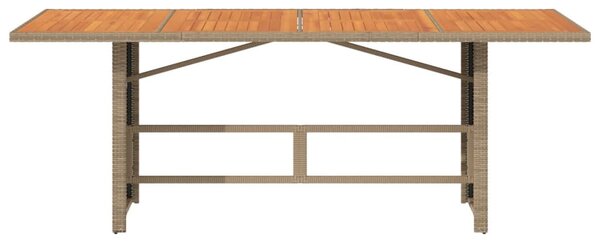 Bézs polyrattan akácfa lapos kerti asztal 190 x 80 x 74 cm