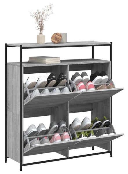 Szürke sonoma cipőszekrény 4 kihajtható fiókkal 100x34x112 cm