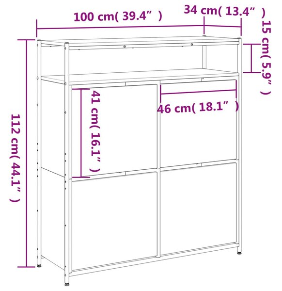 Barna tölgy cipőszekrény 4 kihajtható fiókkal 100x34x112 cm