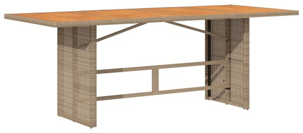Bézs polyrattan akácfa lapos kerti asztal 190 x 80 x 74 cm