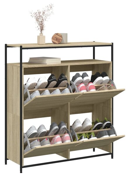 Sonoma tölgy cipőszekrény 4 kihajtható fiókkal 100x34x112 cm