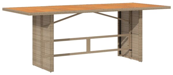 Bézs polyrattan akácfa lapos kerti asztal 190 x 80 x 74 cm